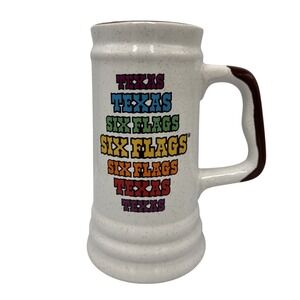 Six Flags Texas Souvenir Mug Cream Vintage Ceramic Beer Stein Mug